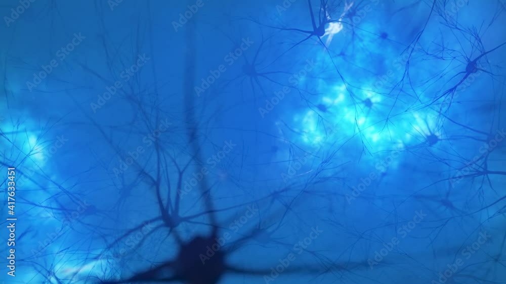 Poster animation of the activity of neurons and synapses. neural connections in outer space, radioactivity,