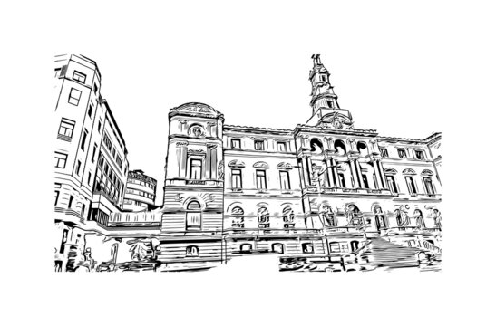 black and white building sketch architecture