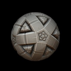 An isolated 3D fractal ball of recursive structures with a dark background.