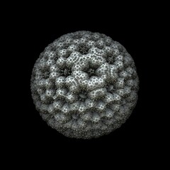An isolated 3D fractal ball of recursive structures with a dark background.