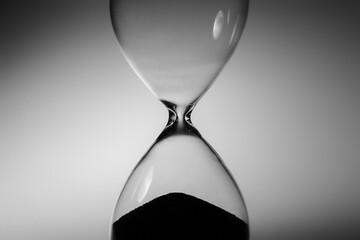 Black and white photo of hourglass close up