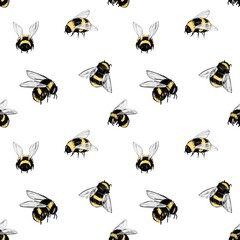 Graphic seamless pattern with bee. Funny design for fabric, textile, wallpaper and packaging 