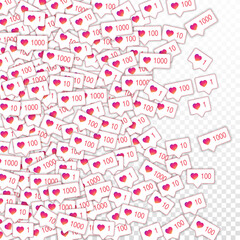 Social media icons. Social media addiction concept. Falling gradient like counter. Left gradient ele