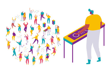 nightclub Disco. Dancing people, dj flat vector illustration. Discotheque