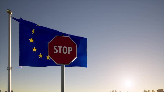 Europe flag sanction red sign STOP 4k