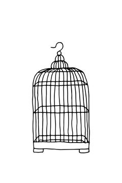 Empty hanging vintage birdcage - hand drawn vector illustration