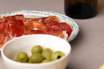 Delicious meat slicing on plate close up