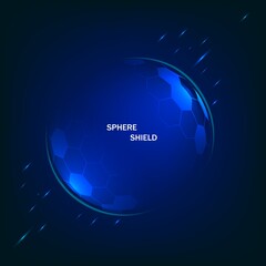 Dome shield geometric vector illustration on a blue background. Bubble shield futuristic for protection in an abstract glowing style.