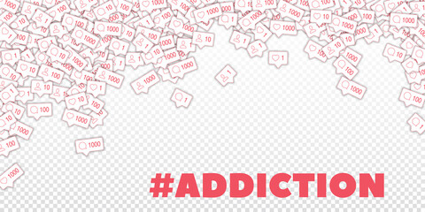 Social media icons. Transparent grid concept. Falling counter comment friend notification. Falling r