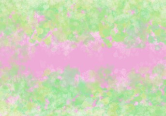 Abstract background. Spring texture with a picturesque effect. Spots, brush movements of green, pink and white colors. The background illustration is suitable for packaging, wallpaper, and cover art.