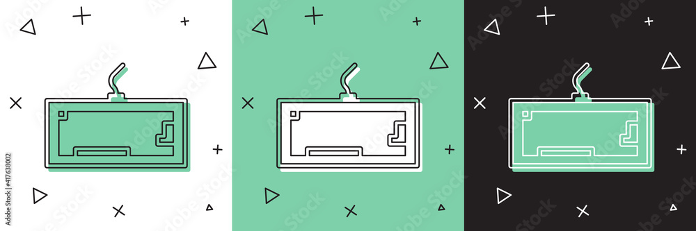 Poster set computer keyboard icon isolated on white and green, black background. pc component sign. vector 
