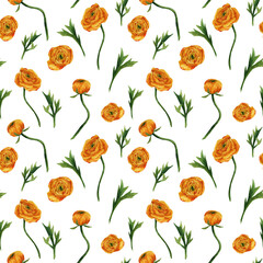 Watercolor pattern with yellow buttercups