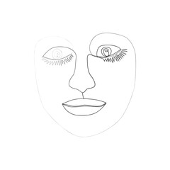 Continuous line, drawing of set faces and hairstyle, fashion concept, woman beauty minimalist, illustration