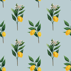 Watercolor pattern with lemons