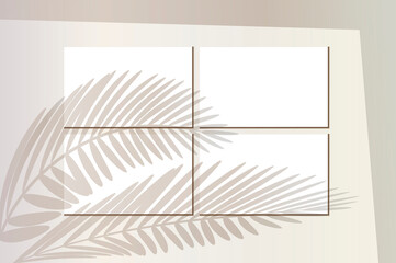 Exotic Blank mockup, shadow from leaf, realistic vector illustration as overlay template with window shadow