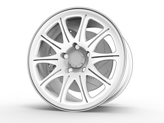 Obraz premium 3D render of an aluminum car disc complete with a brake system (sketch)
