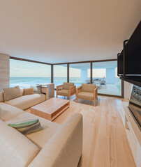 Modern house with a swimming pool, sea view