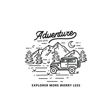 adventure explore more worry less monoline illustration
