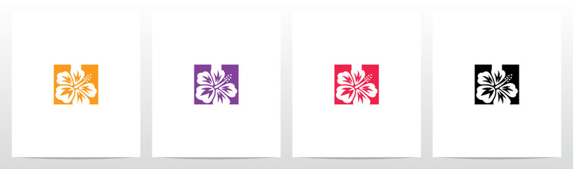 Hibiscus Flower On Letter Logo Design H