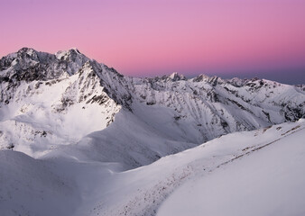 Winter sunrise over the High Tatras