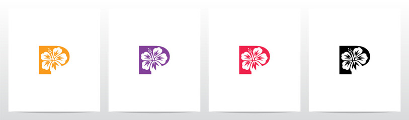 Hibiscus Flower On Letter Logo Design P © recehan
