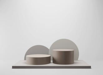 Abstract minimal scene with geometrical forms. Empty cylinder podium on minimal background. Design for product presentation. 3D rendering.