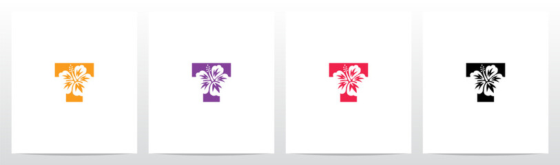 Hibiscus Flower On Letter Logo Design T