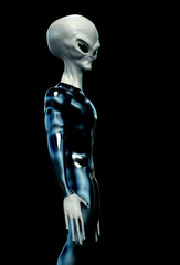 Grey Alien Humanoid ET Character on black Background. Extremely detailed and realistic high resolution 3d illustraiton