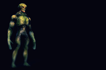 Alien Reptile ET Creature on black Background. Extremeley detailed 3d illustration.