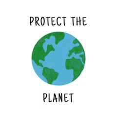 Foto op Canvas Planet earth eco poster. Earth day concept, world environment day minimalist banner. Vector illustration © Yelyzaveta