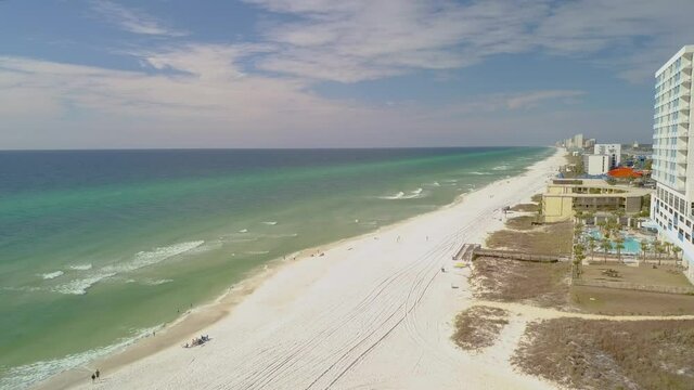 530 Drone shot of the beach and ocean in Panama City Florida