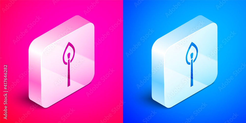 Poster white burning match with fire icon isolated with long shadow. match with fire. matches sign. red cir