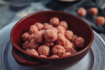 Raw home made Italian traditional meatballs