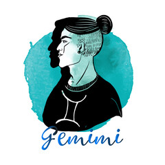 Gemini zodiac sign man illustration