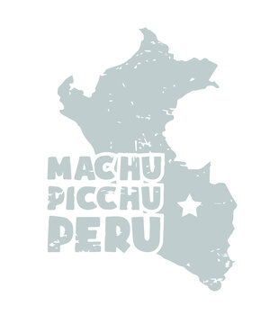 Peru Map Machu Picchu graphic design custom typography vector for t-shirt, banner, festival, mountain, company, logo, tour fun, culture gifts, website, in a high resolution editable printable file.