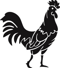 Vector illustration black silhouette of rooster isolated on a white background. Farm bird design.
