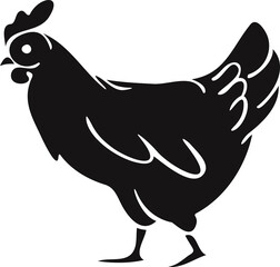 Vector illustration black silhouette of hen isolated on a white background. Farm bird design.