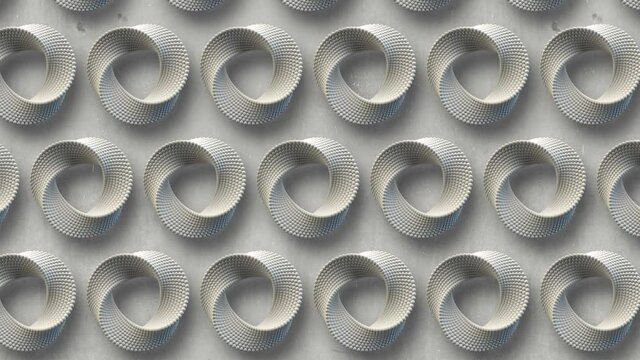 Group of moving impossible round figures. 3d rendering loop animation. 4K, UHD