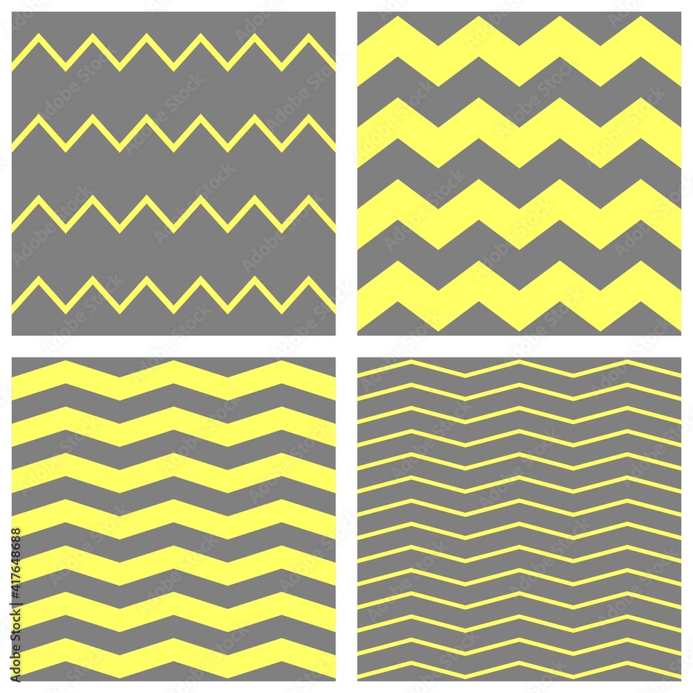 Poster tile chevron vector pattern set with grey, white and yellow zig zag background