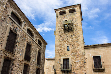 Fototapeta premium Caceres, Spain. The Palacio de los Golfines de Abajo (Lower Golfines Palace) in the Old Monumental Town, a World Heritage Site