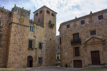Fototapeta na wymiar Caceres, Spain. The Palacio de los Golfines de Abajo (Lower Golfines Palace) in the Old Monumental Town, a World Heritage Site
