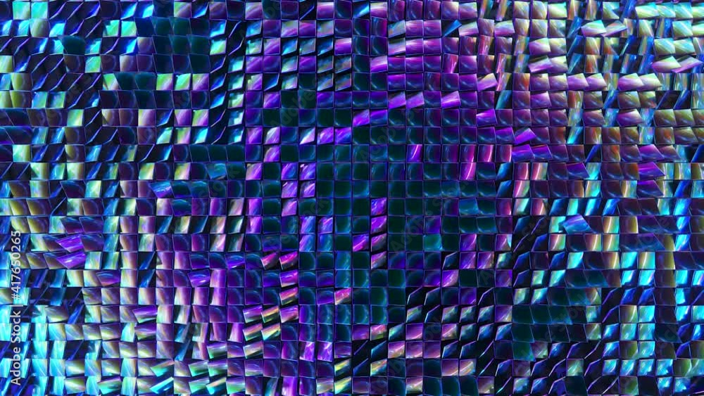 Poster abstract background of reflective holographic cubes creating a wave surface. modern neon lighting, t