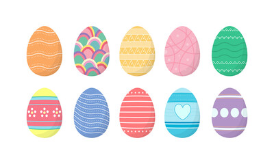 Set of colorful decorative easter eggs on white background.