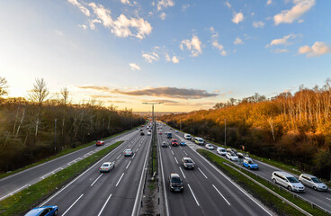 A busy road at Sunset