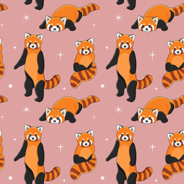 Seamless Pattern Of Cute Red Panda In Different Poses Cartoon Design Animal Character Flat Vector Style Baby Texture For Fabric Wrapping Textile Wallpaper Clothing Stock Vector Adobe Stock