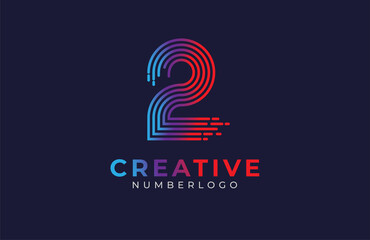 Abstract  Number 2 Logo, number 2 monogram line style, usable for  business,anniversary and tech logos, flat design logo template, vector illustration