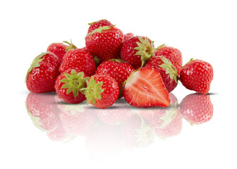 strawberries mirror shadows​ reflections​on white background with​ clipping path​