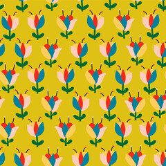 Colorful decorative floral pattern in minimalistic  style. Flower repeated texture for stylish fabric design or wrapping paper.
