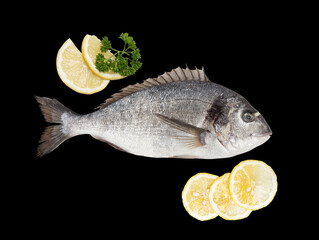 fish lemon isolated on black background​ with clipping path​