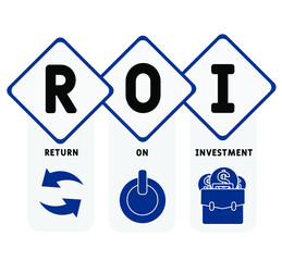 ROI - Return On Investment acronym. business concept background.  vector illustration concept with keywords and icons. lettering illustration with icons for web banner, flyer, landing page